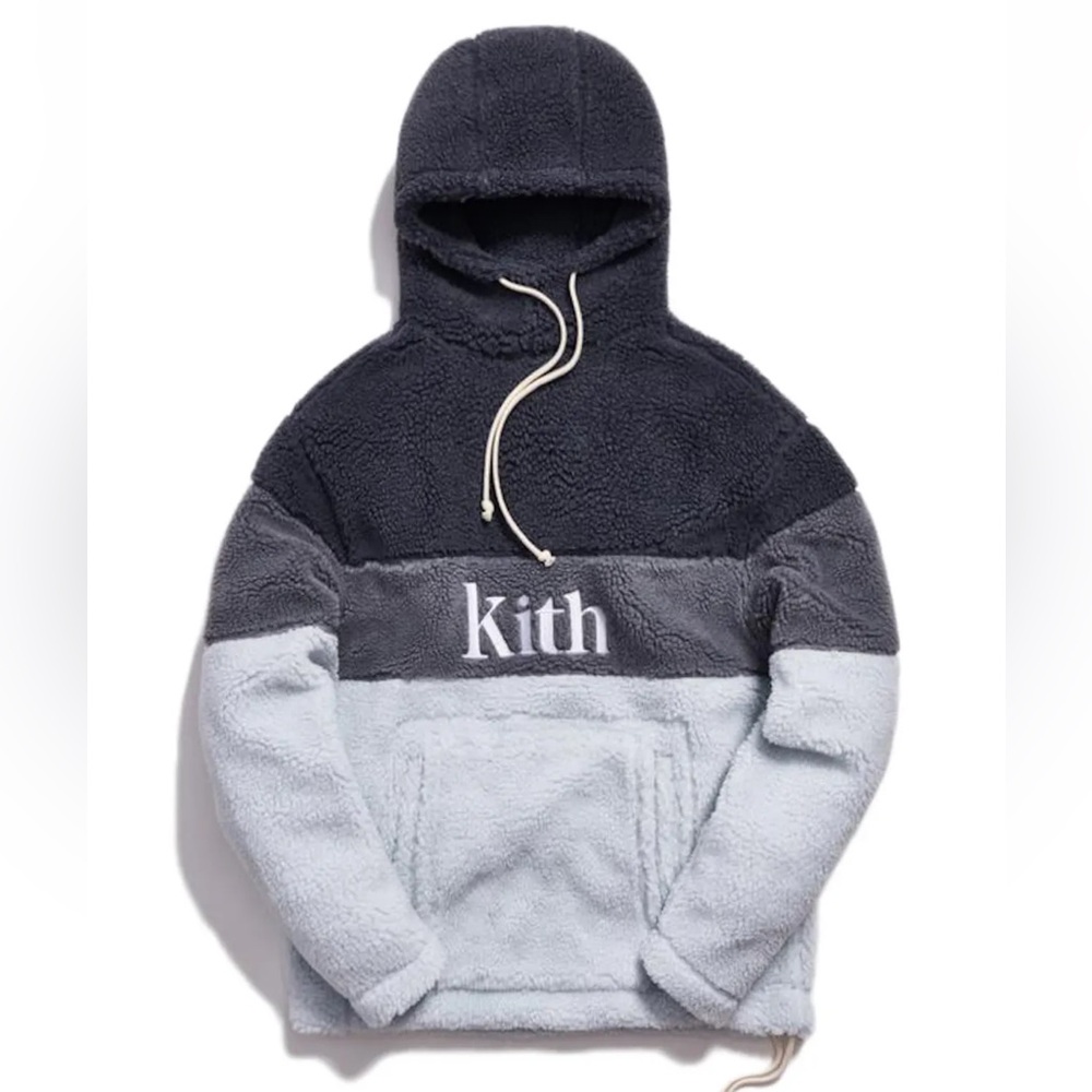 NWT Kith Sherpa Double Pocket Hoodie Pearl Blue Size Small